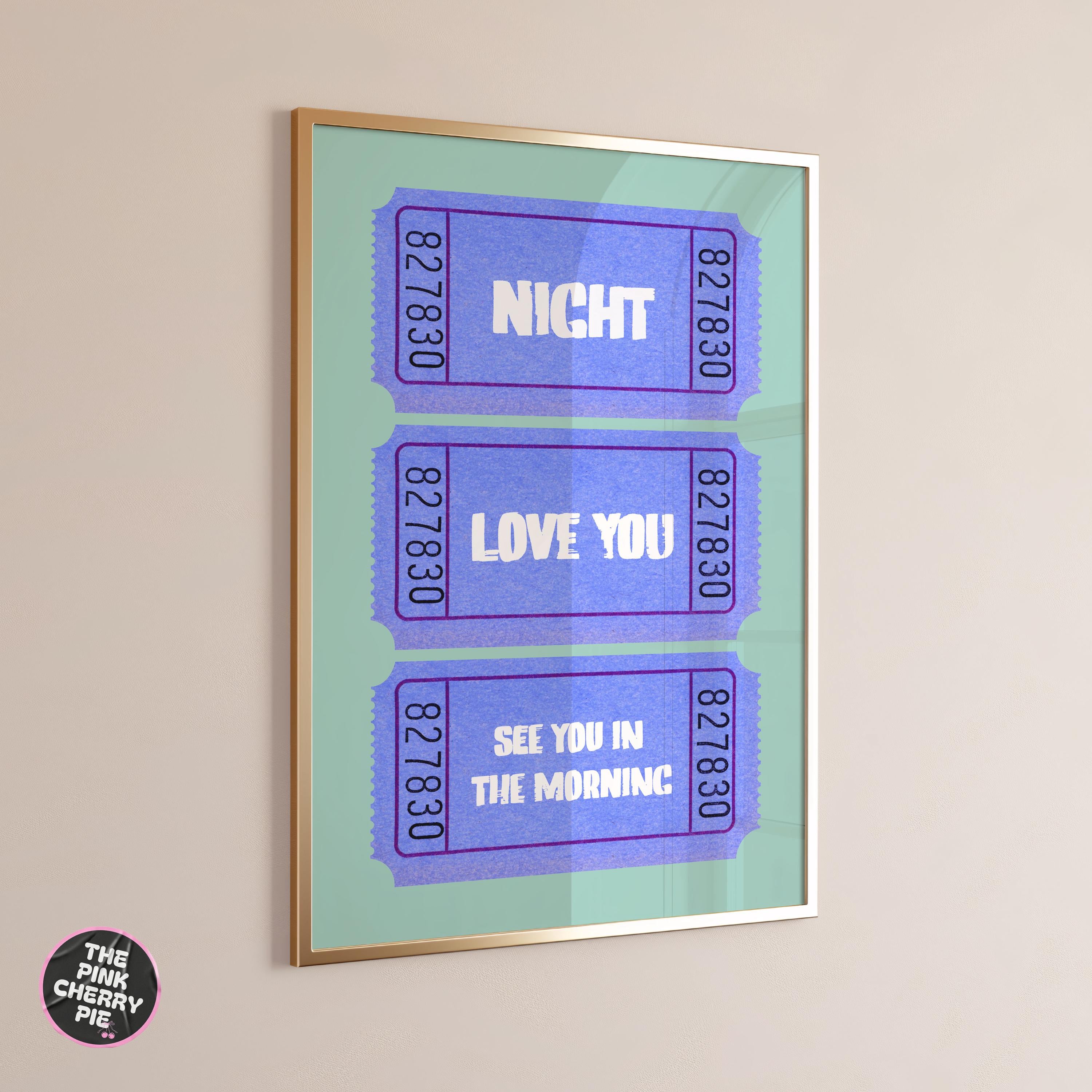 Night Love You Ticket Stub Print: Vintage Ticket Print, Retro Bedroom Wall Art [Digital Print]