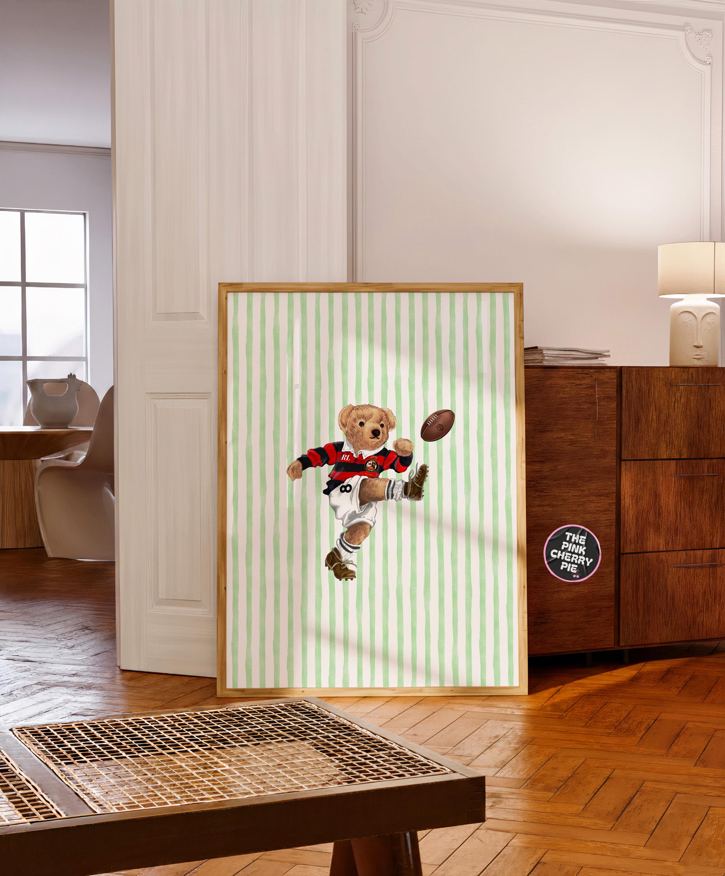 Soccer Bear Print – Football Bear Poster Fashion, Nursery Wall Art, Fashion Magazine Poster [Digital File]