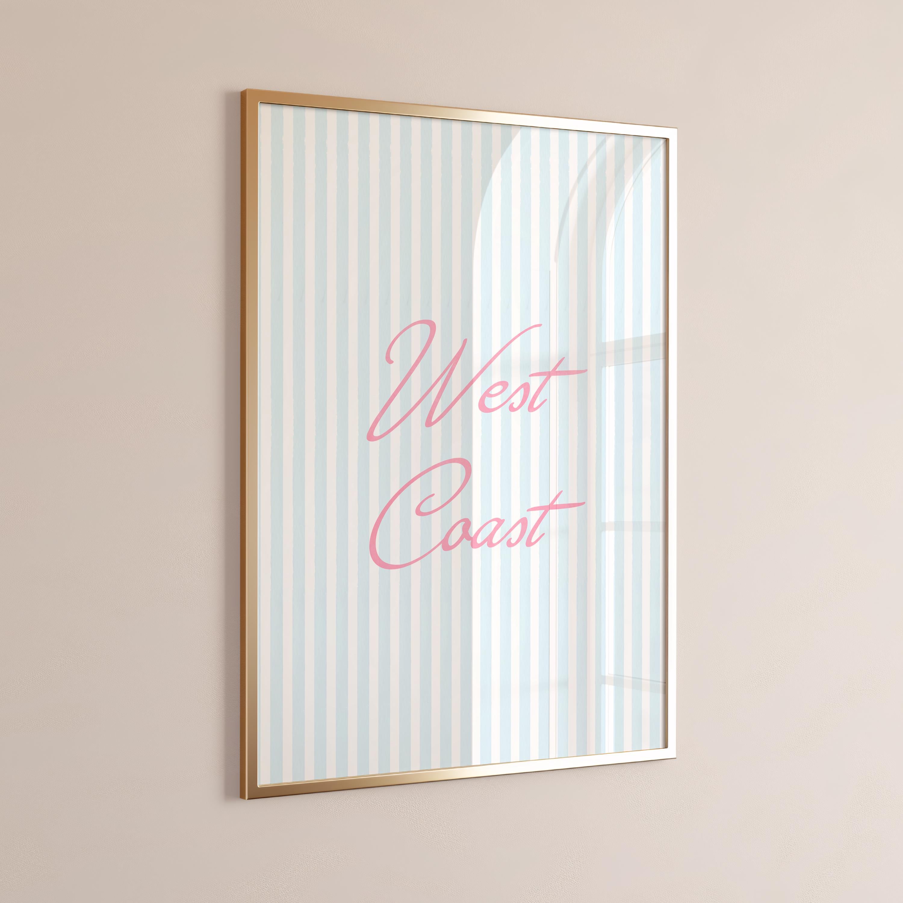 West Coast Blue Striped Digital Print – Coastal Wall Art & Beach Vibes Decor | Modern Ocean Abstract Printable, Coquette Digital Prints