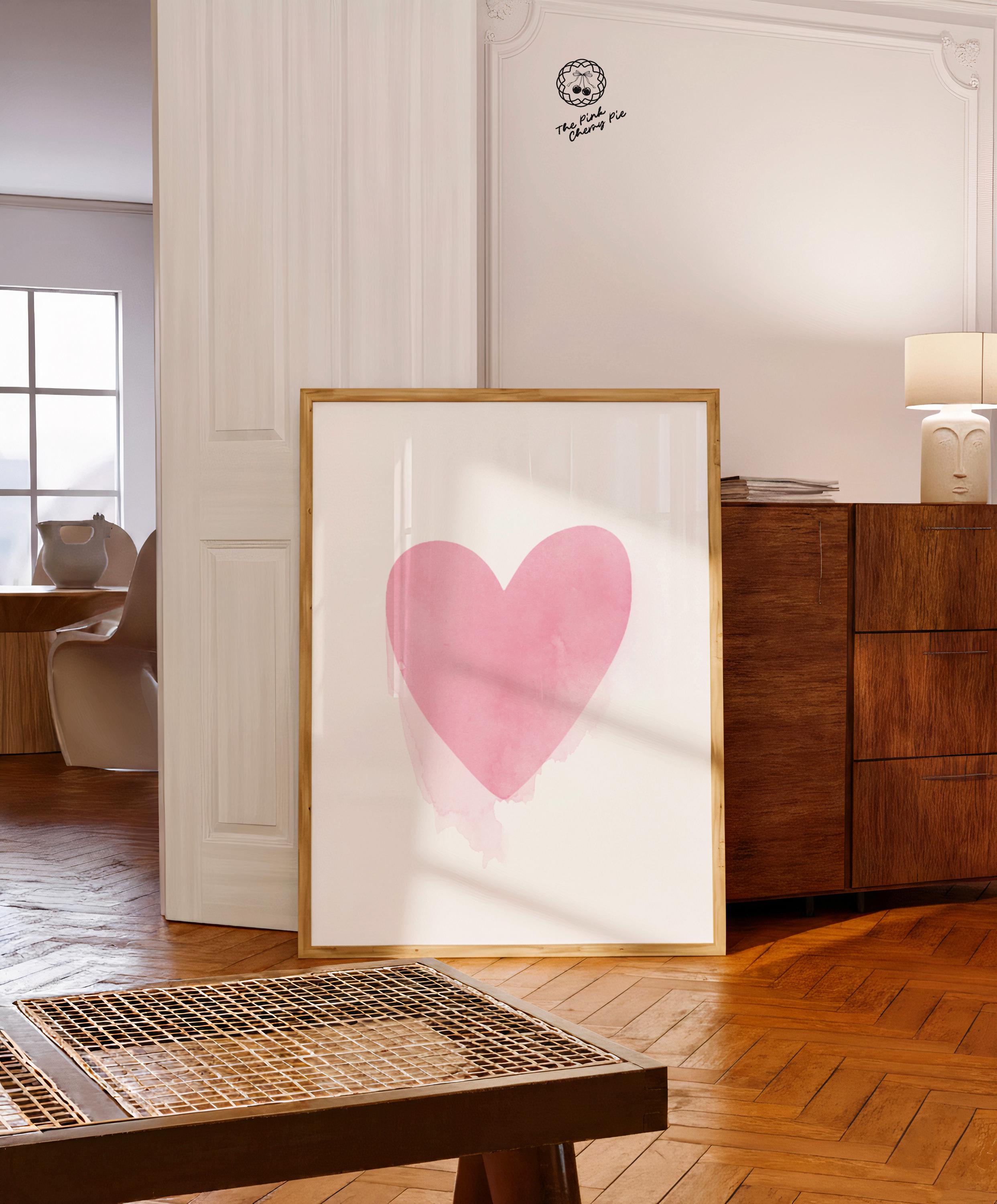 Pink Heart Watercolor Minimalist Print - Wall Art, Modern Dorm & Office Decor [Digital Download]