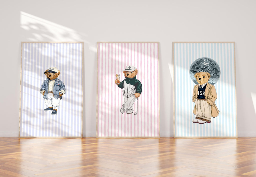 Bear Set of 3 Wall Art Posters, Fashion Magazine Poster, Vintage Fashion Magazine Poster, Old Ralph Lauren - [Digital Files]