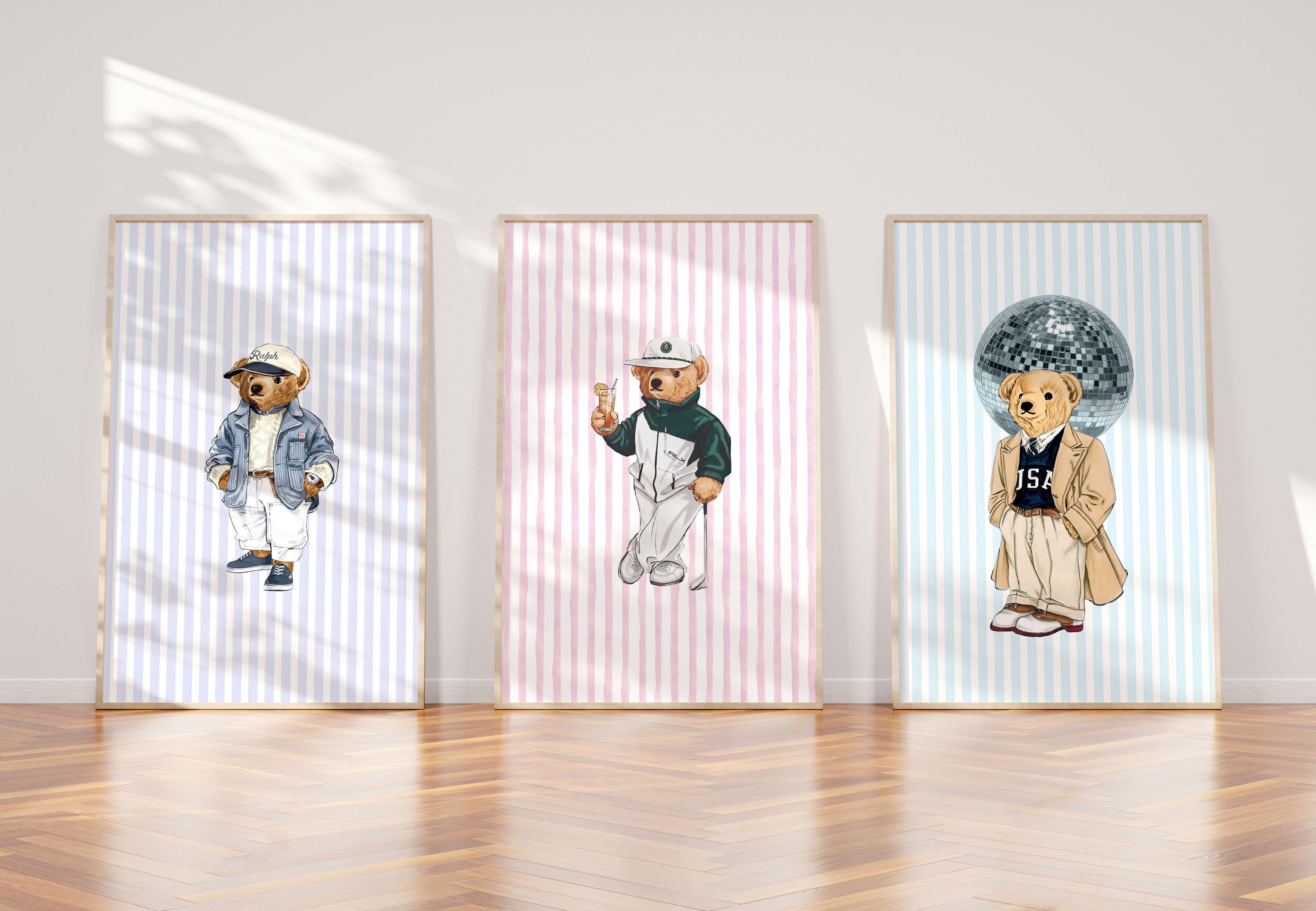 Bear Set of 3 Wall Art Posters, Fashion Magazine Poster, Vintage Fashion Magazine Poster, Old Ralph Lauren - [Digital Files]