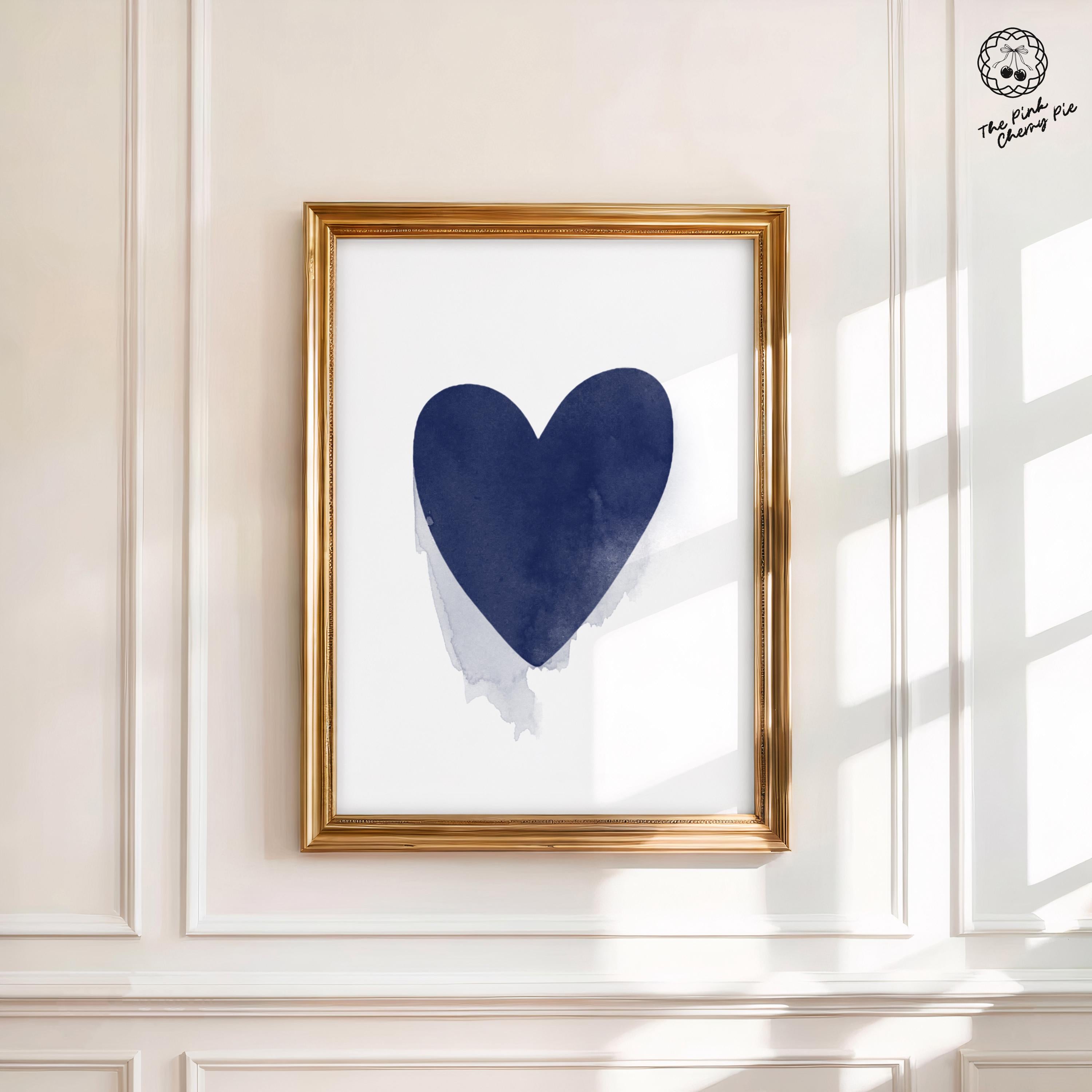 Navy Blue Heart Watercolor Minimalist Print - Wall Art, Modern Dorm & Office Decor [Digital Download]