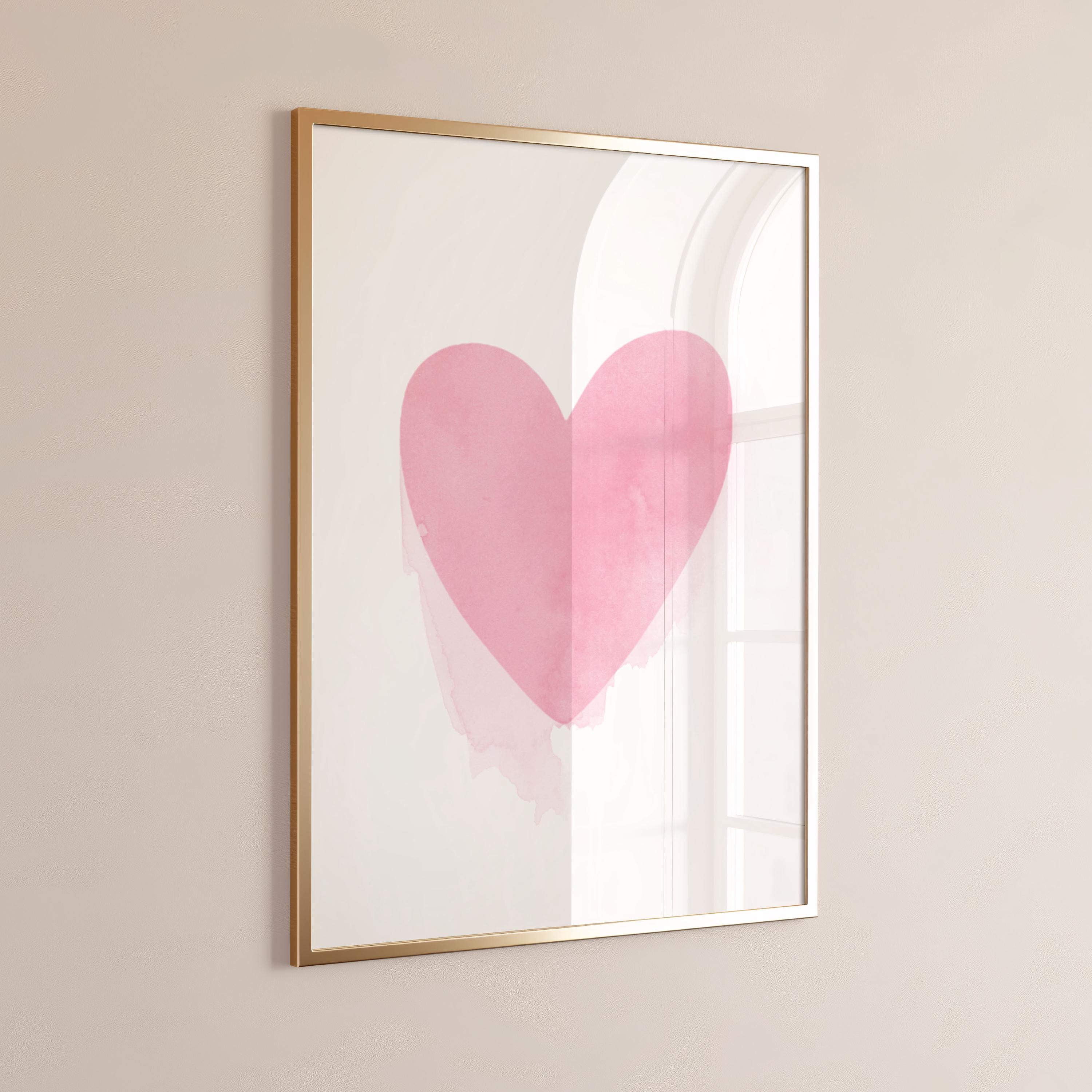 Pink Heart Watercolor Minimalist Print - Wall Art, Modern Dorm & Office Decor [Digital Download]