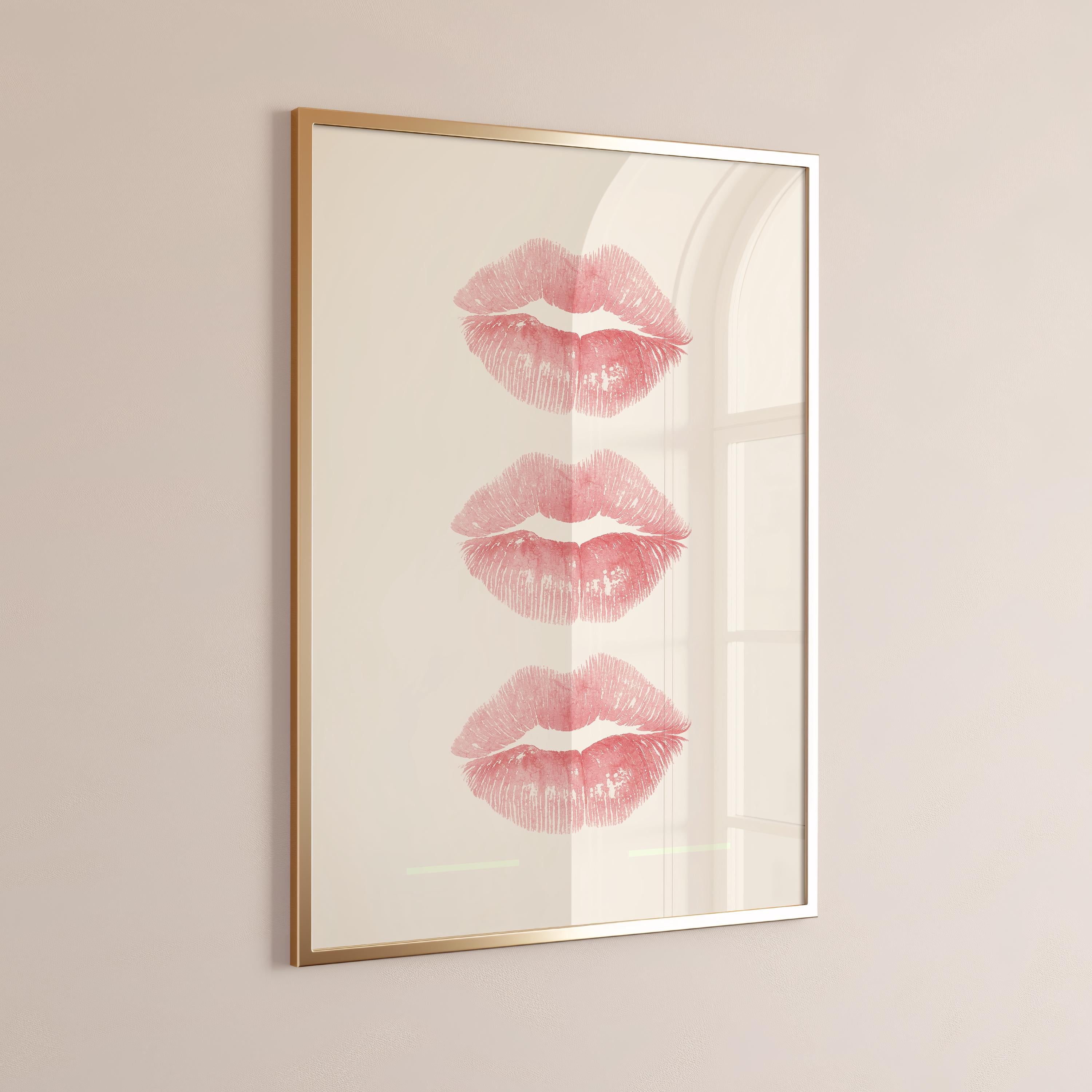 Chic Minimal Pink Lips Wall Art – Light Pink Kiss Digital Download | Feminine Vanity & Dorm Decor, Modern Glam Poster