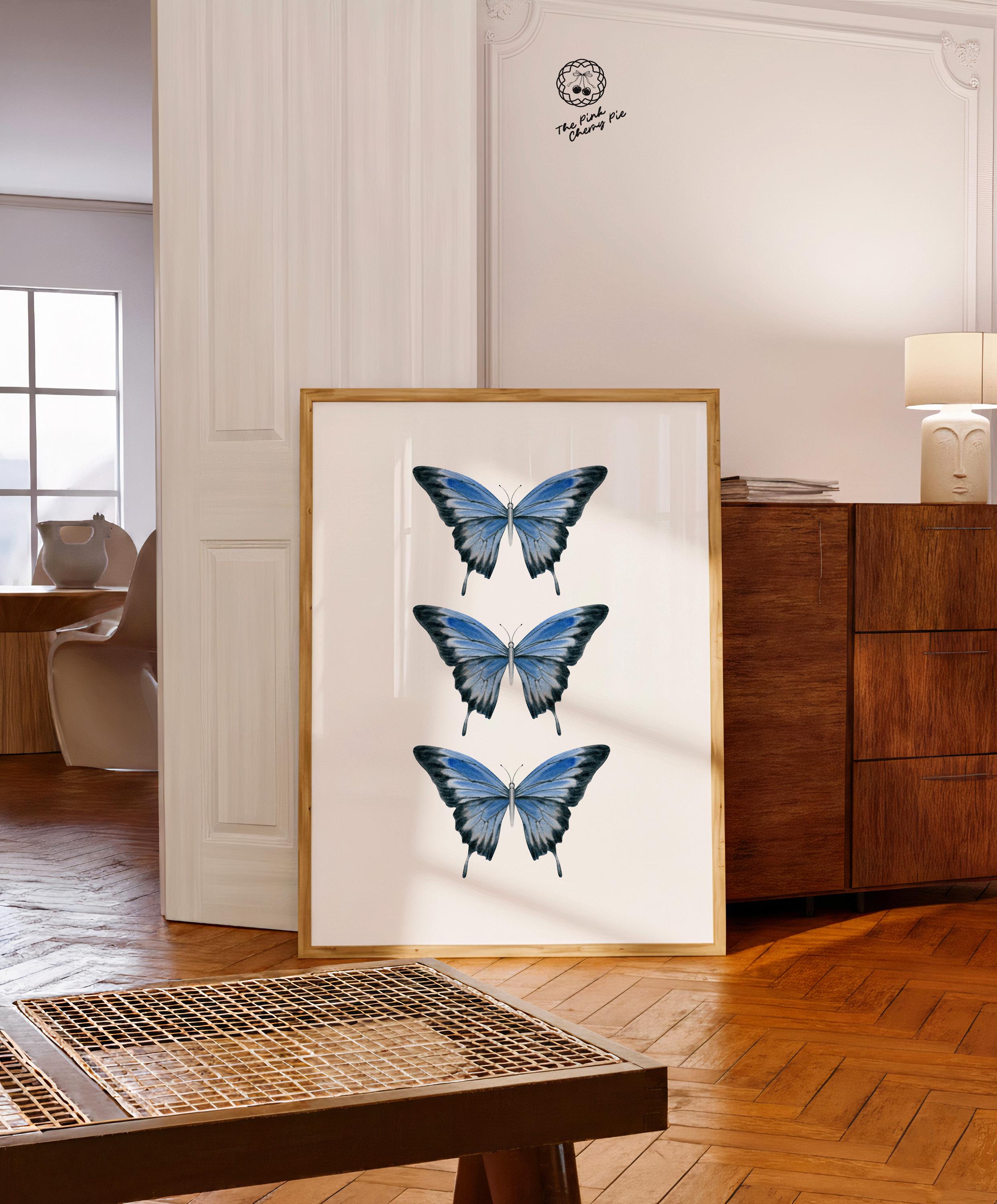 Blue Butterfly Watercolor Print - Preppy Dorm Wall Art, Aesthetic Insect Decor, Butterfly Dorm Decor [Digital Download]