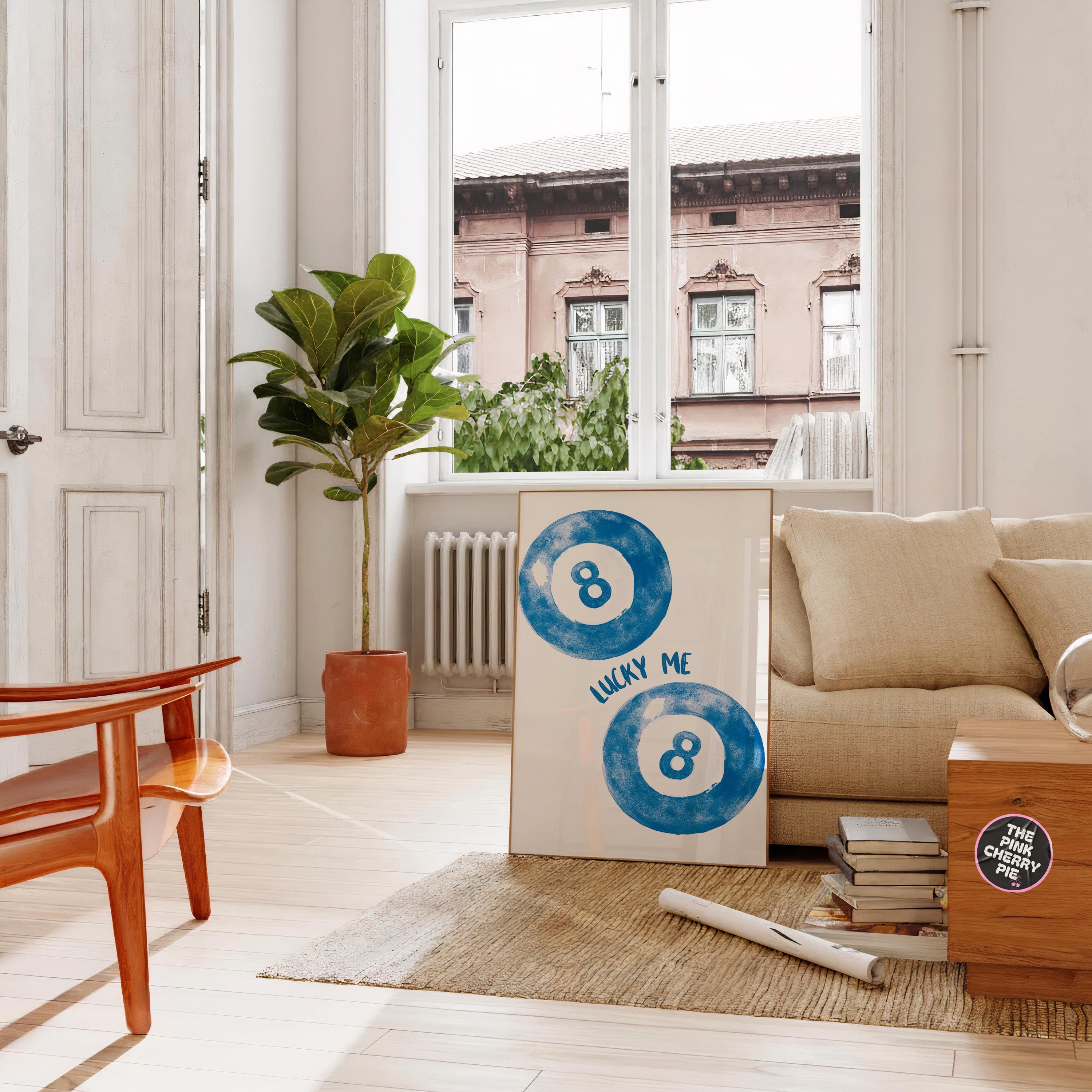 How lucky are we print, Blue Retro Eight Ball Billiard Poster, Funky Y2K Aesthetic Apartment Decor, Lucky Me Pool Ball Digital Print