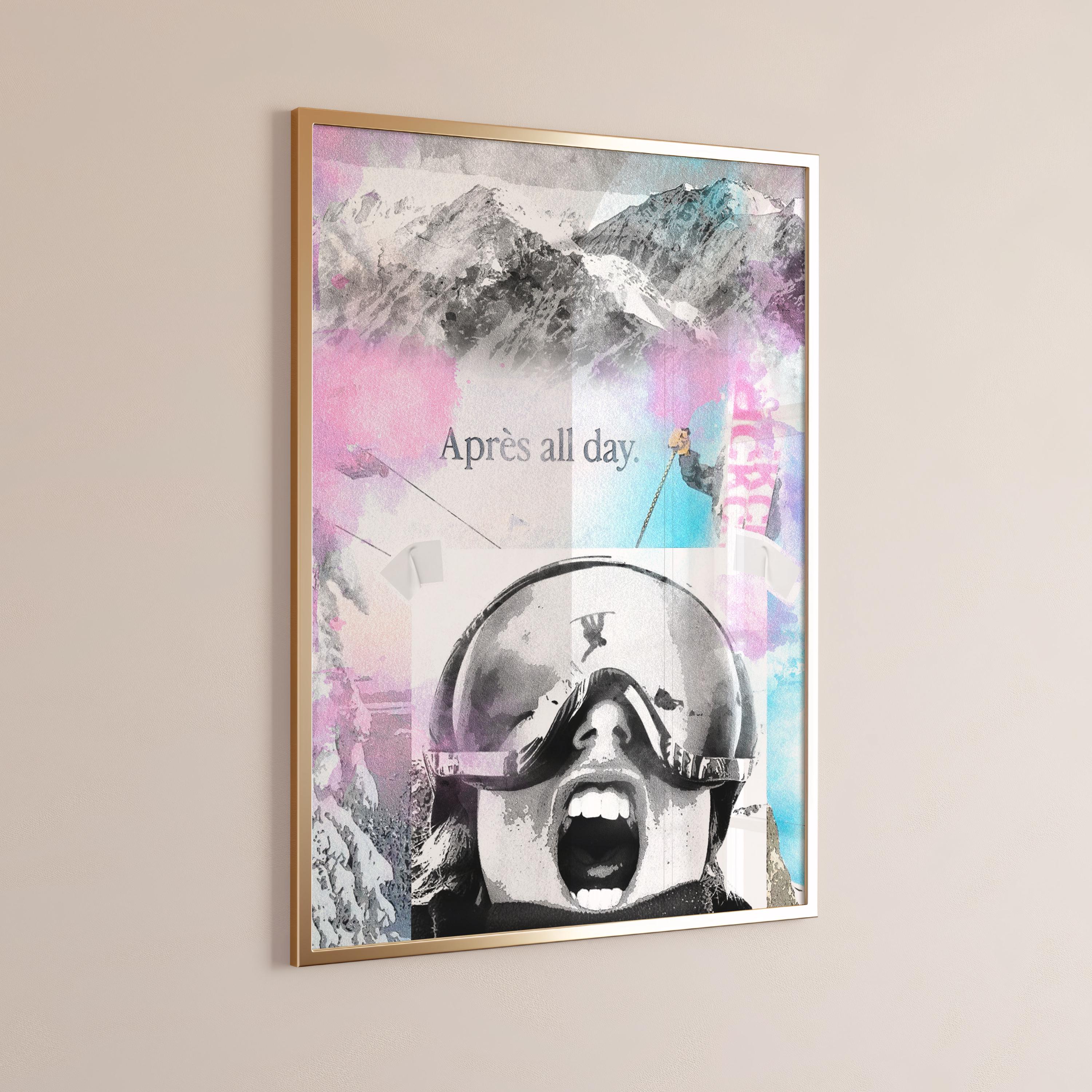 Aprés All Day Ski Watercolor Printable Wall Art, Funky Skiing Poster, Preppy Ski, Vintage Ski Print, Trendy Winter Art [Digital Download]